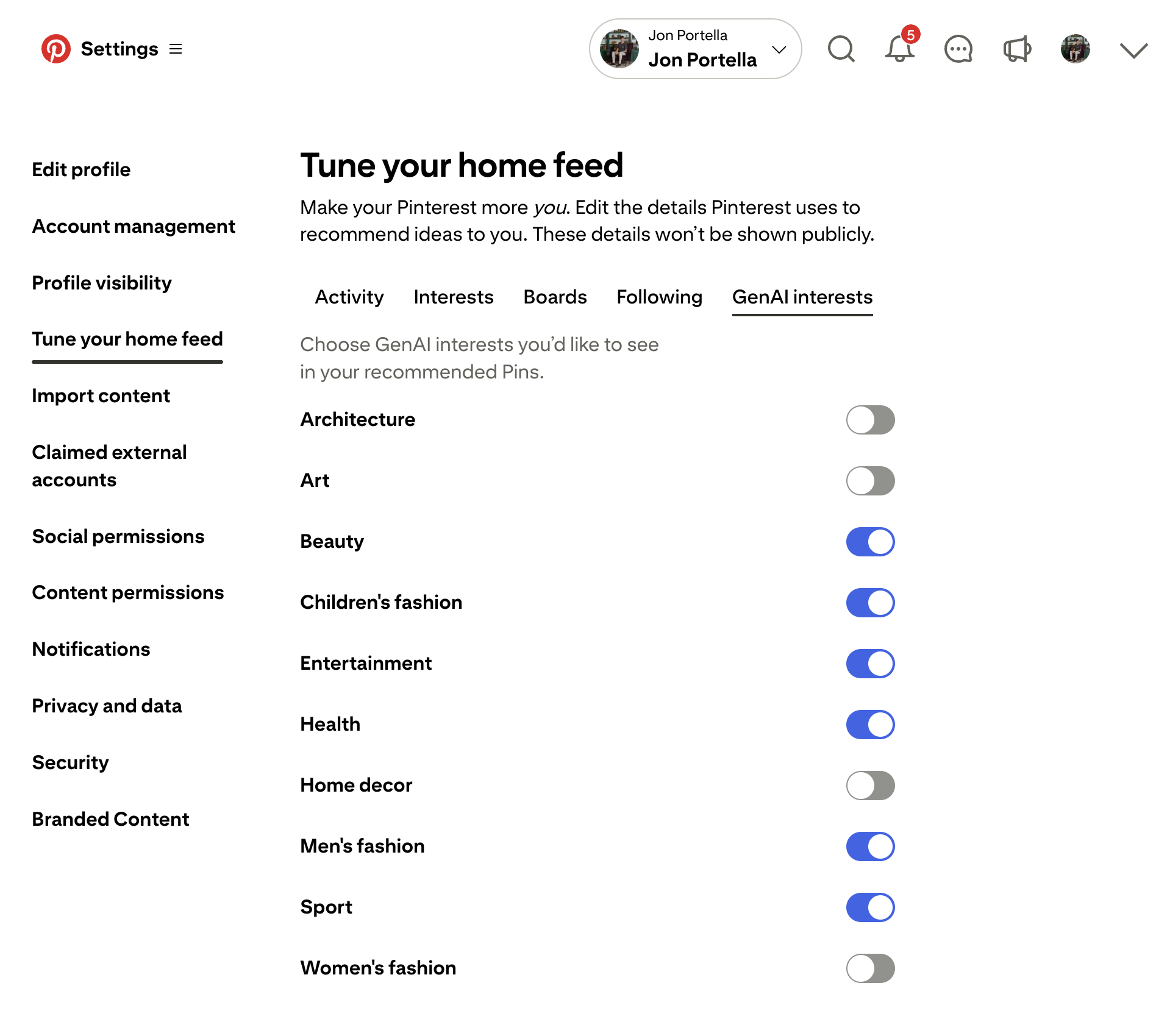 GenAI interests tuner