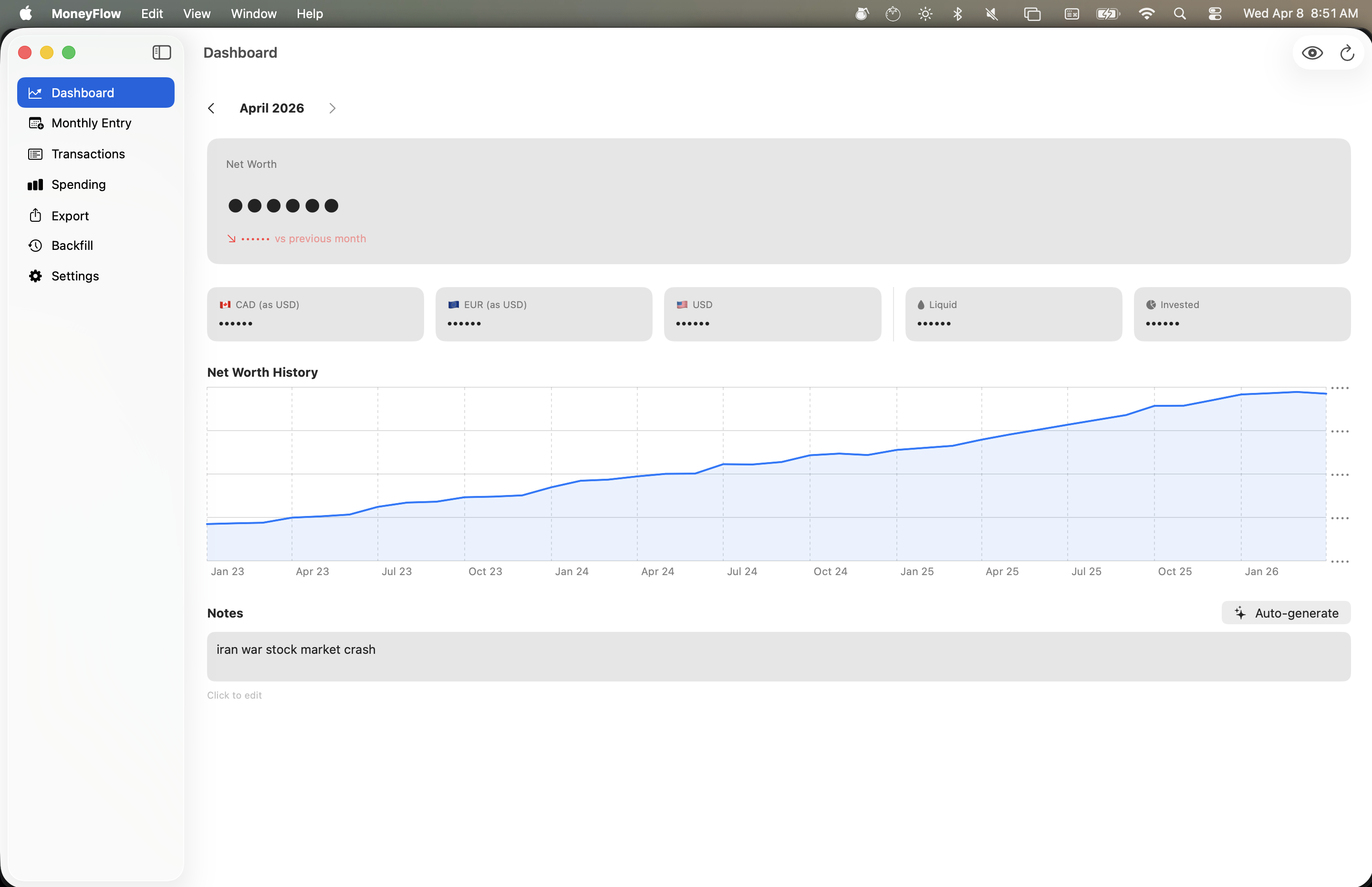 MoneyFlow macOS app screenshot